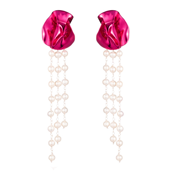 Georgia Pearl Drop Earrings | Fuchsia