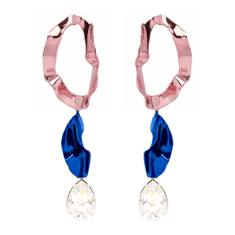 Inside Out Crystal Drop Earrings | Petal Pink and Cobalt Blue