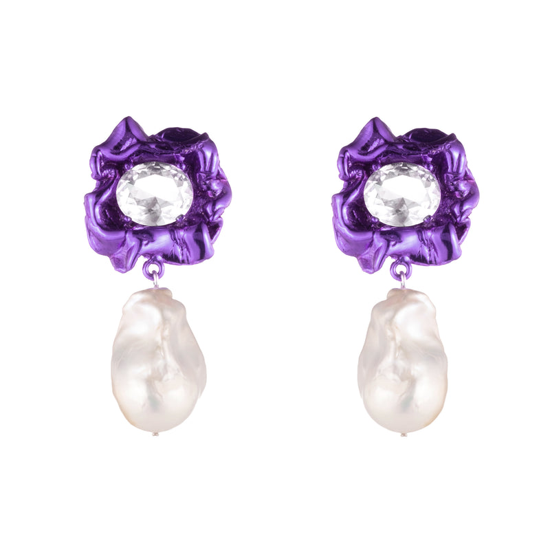 Lola Crystal Baroque Pearl Drop Earrings | Violet