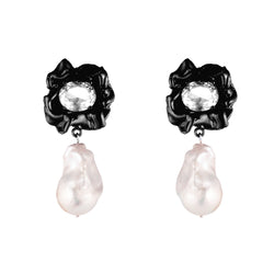Lola Crystal Baroque Pearl Drop Earrings | Black