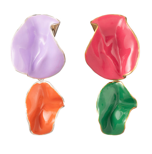 Multicolor Painted Enamel Fold Earrings | Gold and Silver