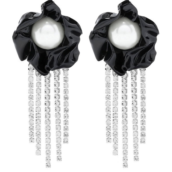 Raat Rani - Black fabric pearl embellished earrings – SASSYNESS