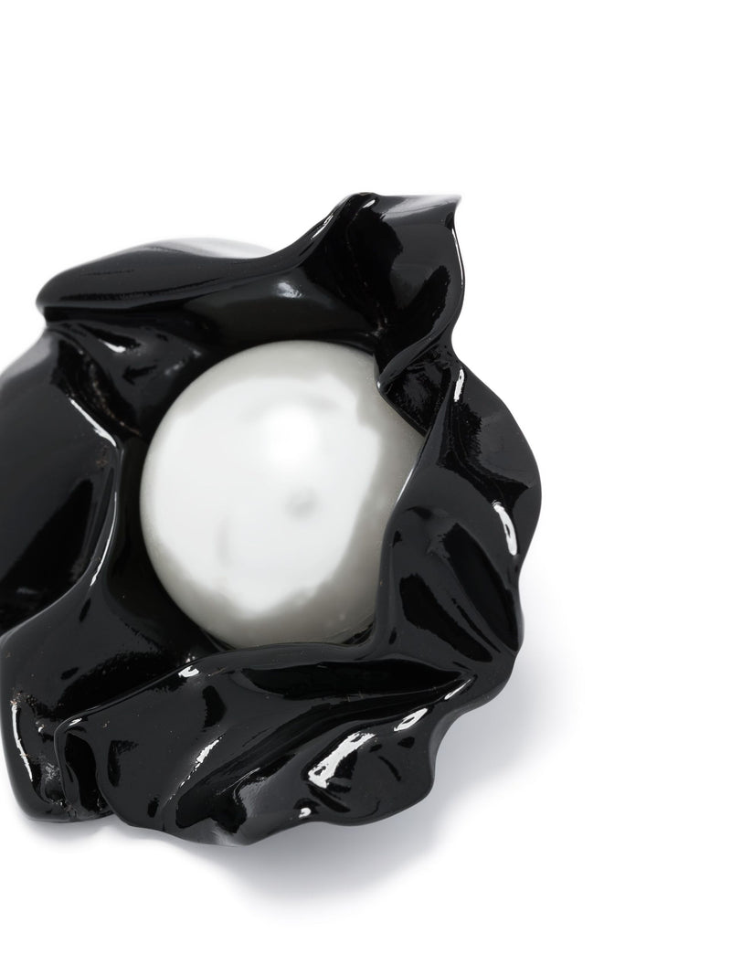 Titania Pearl Crystal Fringe Earrings | Black and White Pearl
