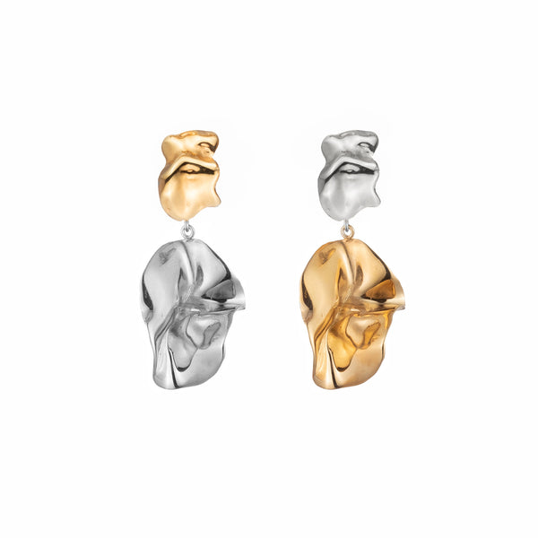 Two Tone Fold Mini Earrings | Gold and Silver