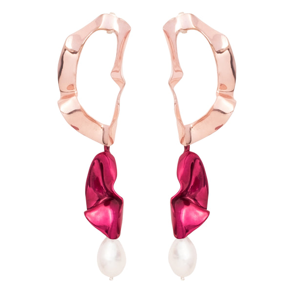 Inside Out Pearl Drop Earrings | Light Pink and Fuchsia