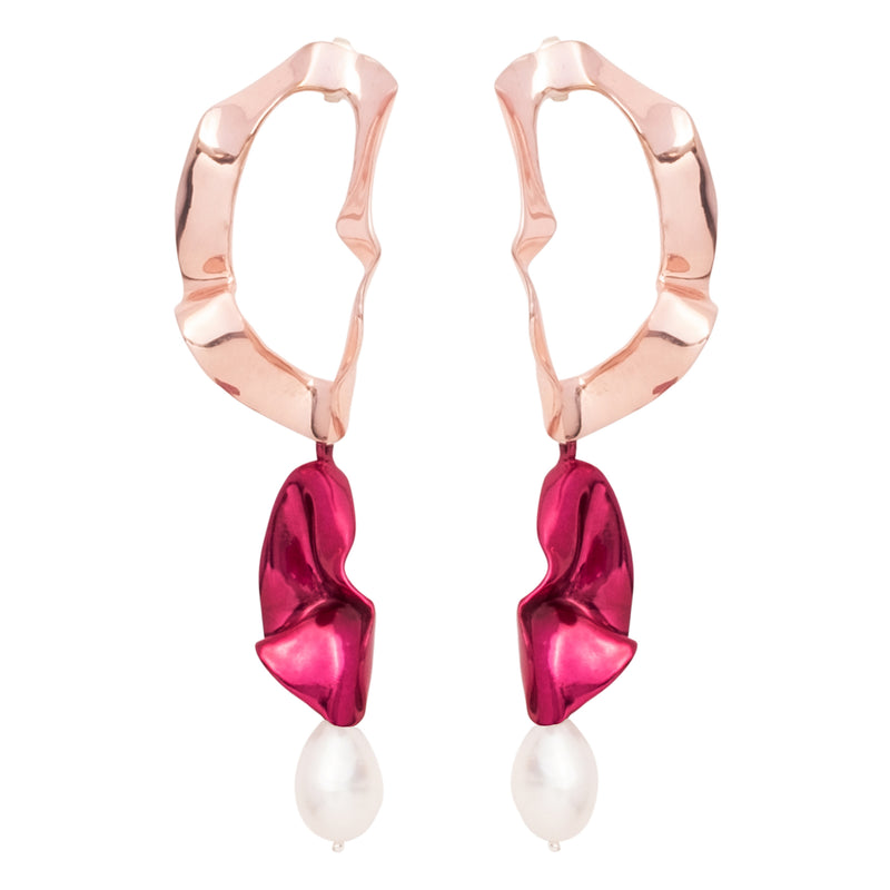 Inside Out Pearl Drop Earrings | Light Pink and Fuchsia