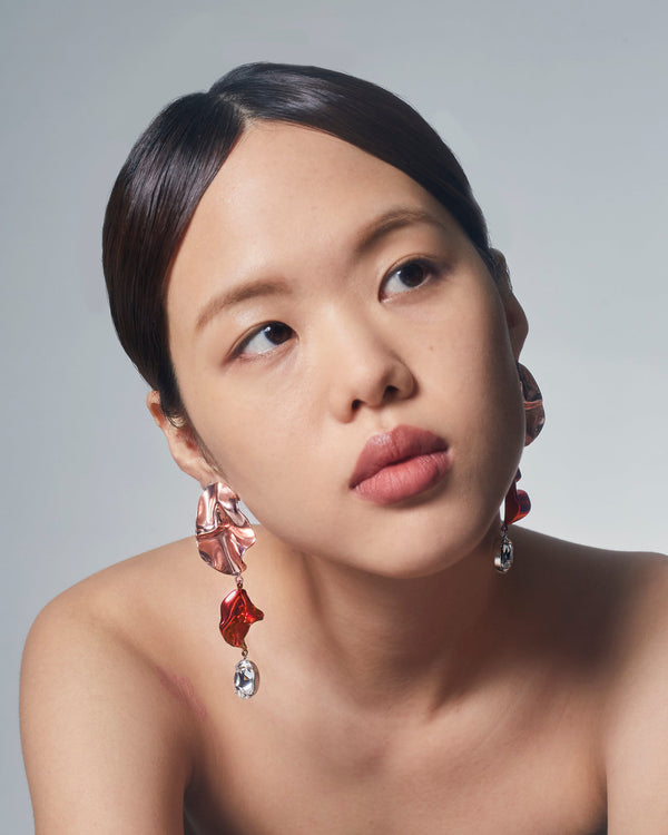 Cindy Crystal Statement Earrings | Petal Pink and Ruby Red