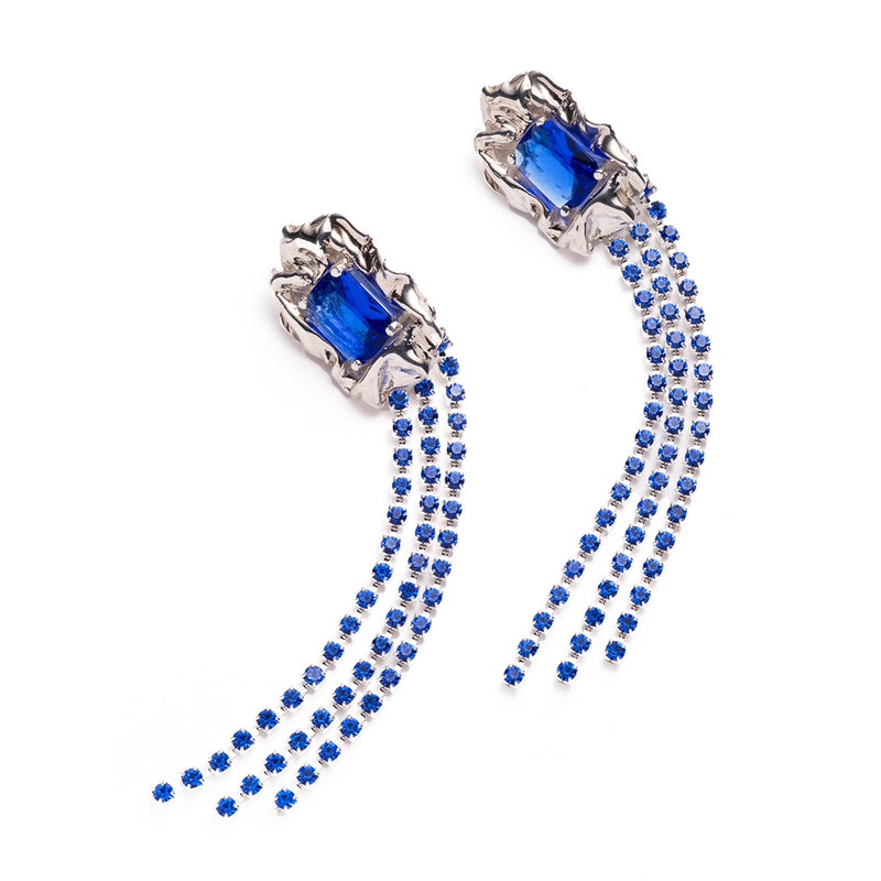 Maude Crystal Drop Earrings | Silver and Blue