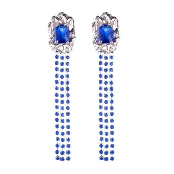 Maude Crystal Drop Earrings | Silver and Blue