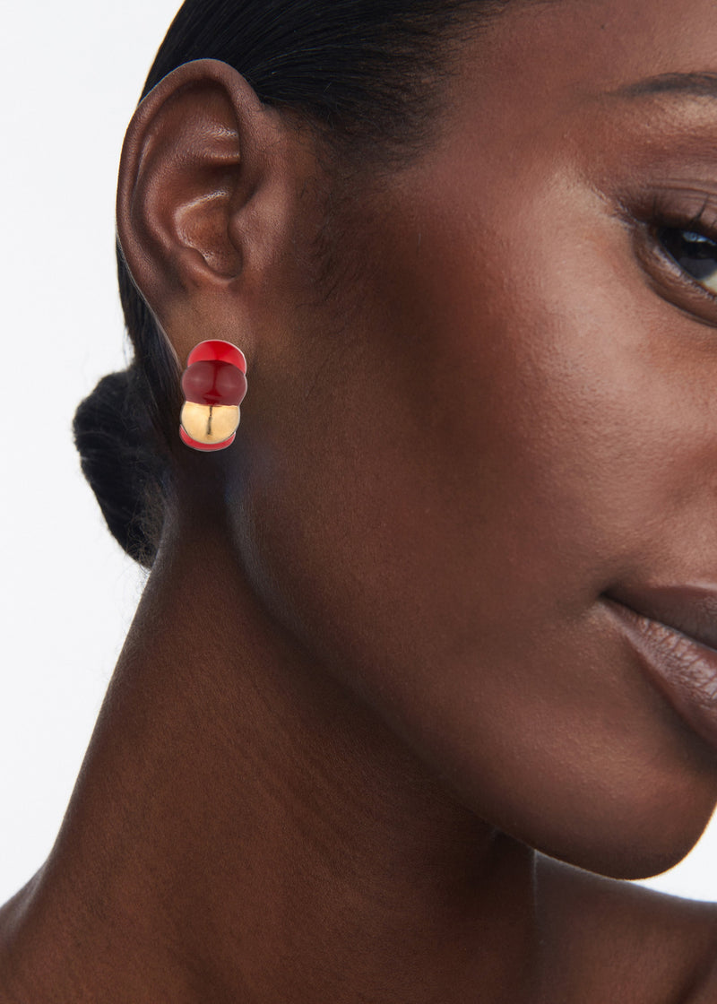 Bellmer Enamel Hoop Earrings | Gold and Red