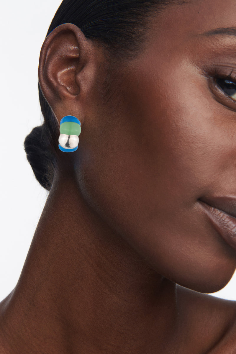 Bellmer Enamel Hoop Earrings | Silver Blue and Green