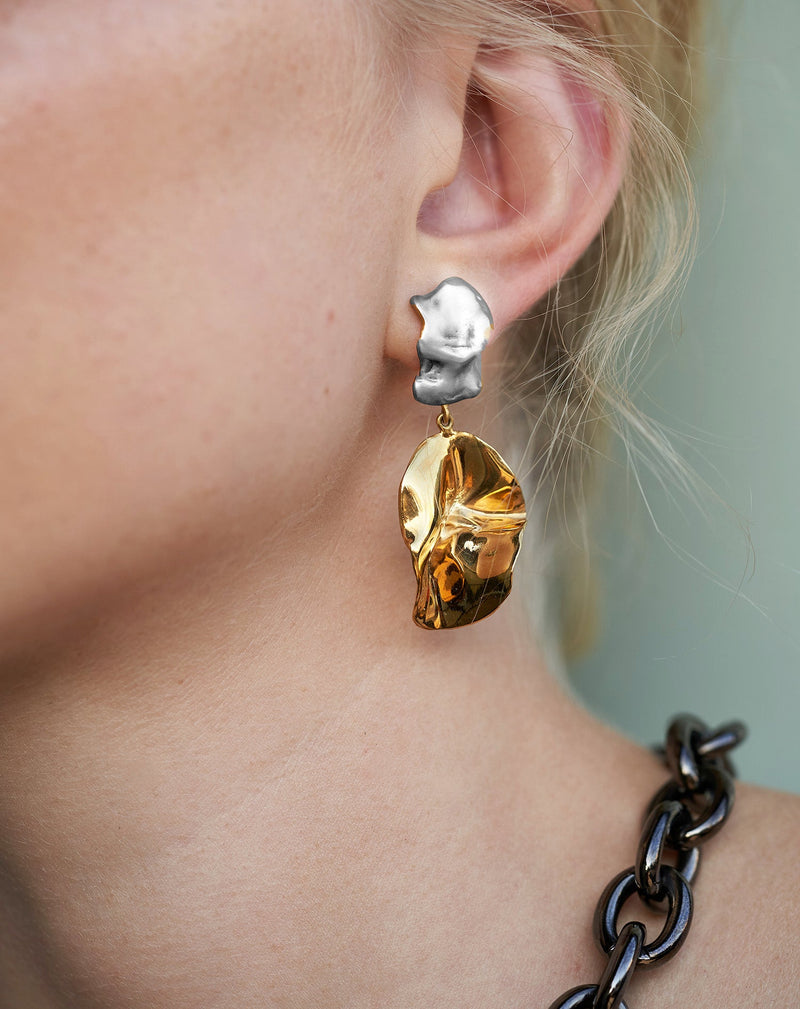 Two Tone Fold Mini Earrings | Gold and Silver