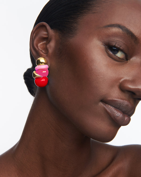 Bellmer Ball Earrings in Gold, Pink and Red