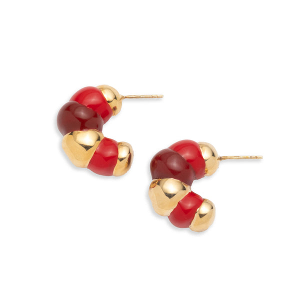 Bellmer Enamel Hoop Earrings | Gold and Red