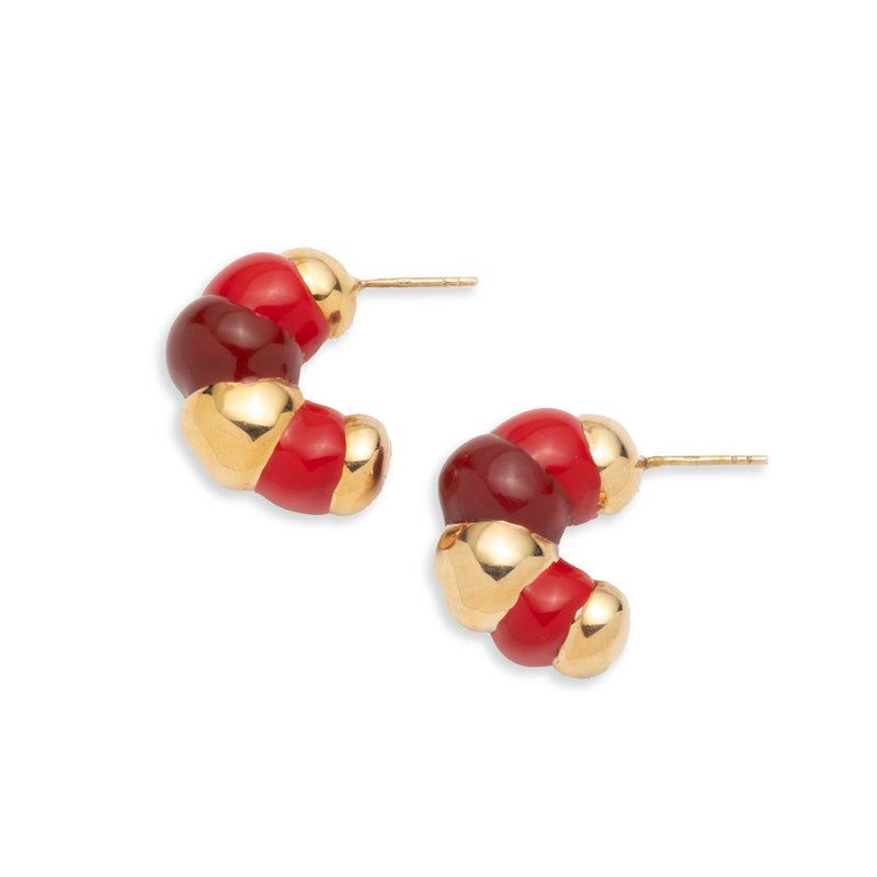 Bellmer Enamel Hoop Earrings | Gold and Red