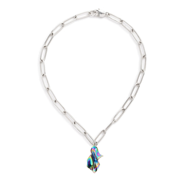 Gelsey Iridescent Pendant Chain Necklace | Sterling Silver and Oil Slick