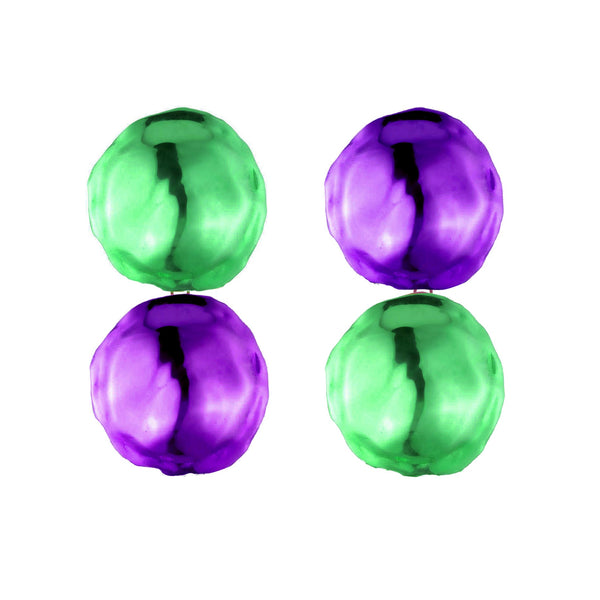 Double Orb Color Block Earrings | Violet and Emerald Green