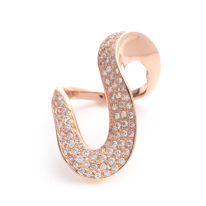 Sterling King Pavé Diamond Wave Ring in Rose Gold