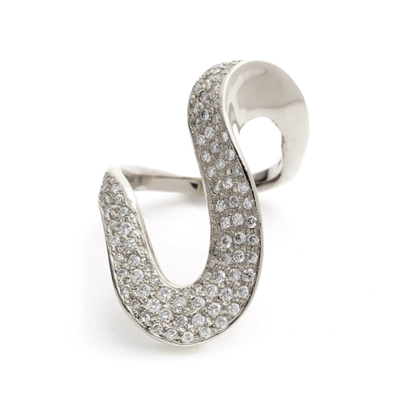 Sterling King Pavé Diamond Wave Ring in 18-Karat White Gold product shot