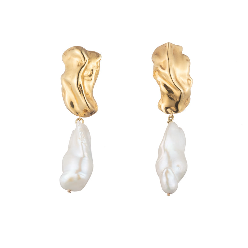 Sterling King Baroque Pearl Molten Earrings in Mirror Gold product shot