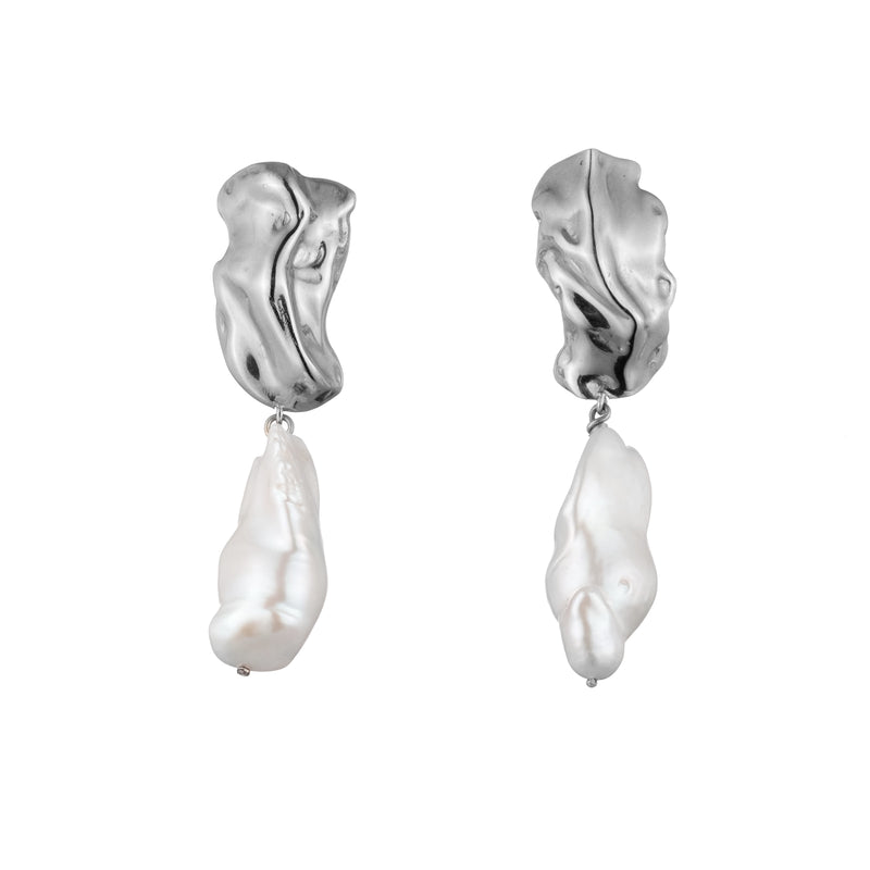 Sterling King Baroque Pearl Molten Earrings in Mirror Silver product shot