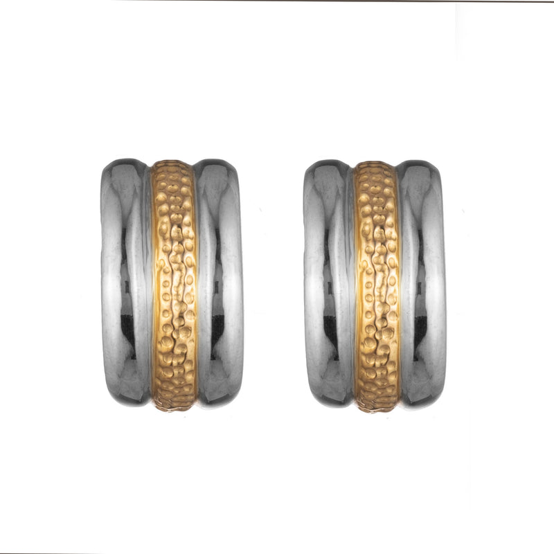 Two Tone Trinity Hoop Earrings | Silver and Gold