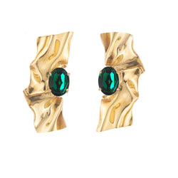 Pleat Crystal Earrings | Gold and Emerald Green