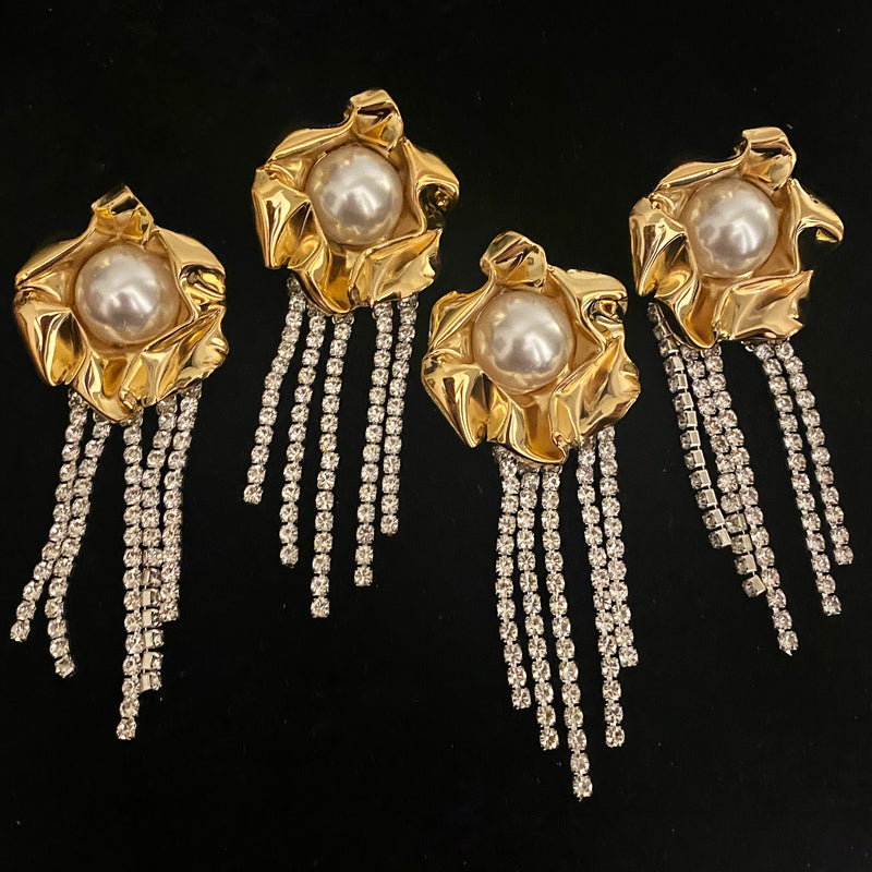 Titania Pearl Crystal Fringe Earrings | Gold