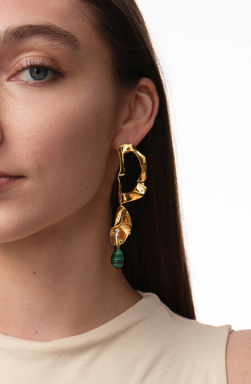 Inside Out Malachite Drop Statement Earrings | Gold