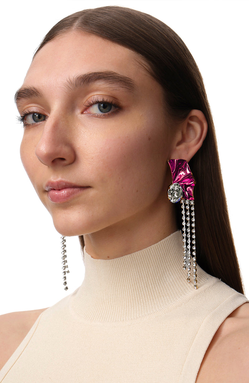 Kiki Crystal Drop Statement Earrings | Fuchsia