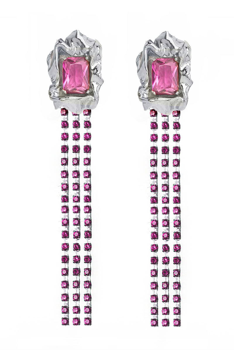 Maude Crystal Drop Earrings | Silver and Pink
