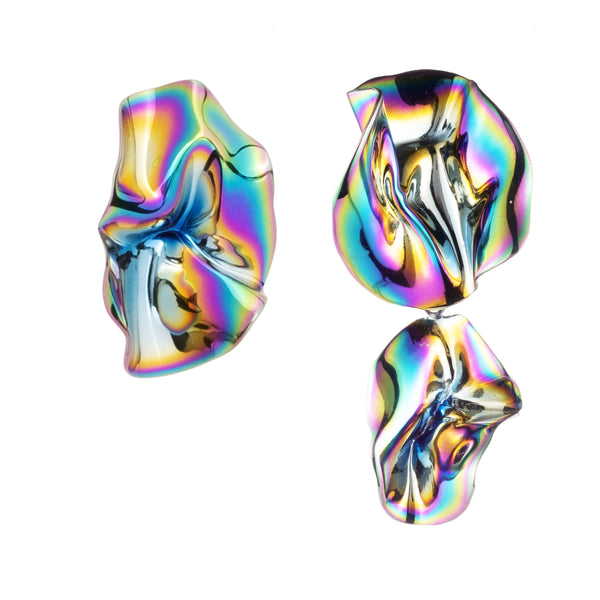 Iridescent Mismatched Fold Earrings | Oil Slick