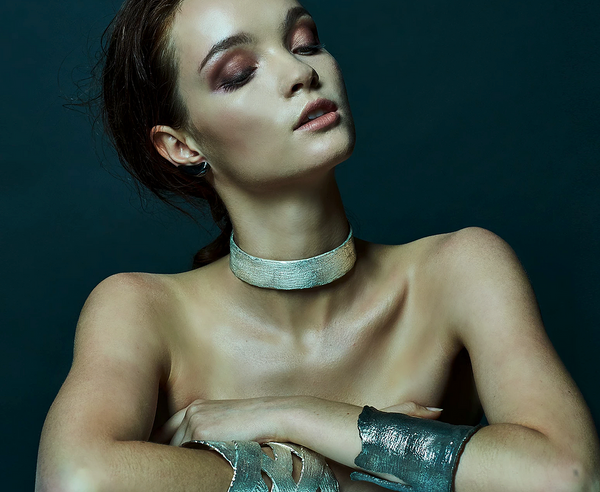 Sterling King Striae Choker Necklace in Silver paired with Wrapping Cuff and Fracture Cuff