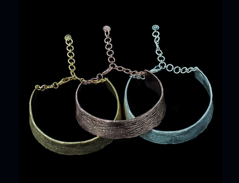 Sterling King Striae Choker Necklace in Gold, Oxidized Silver and Sterling Silver