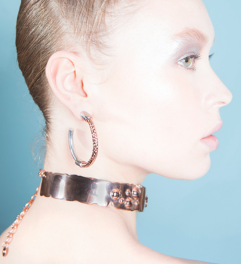 Sterling King Bubble Choker in Rose Gold paired with Lithop Hoops