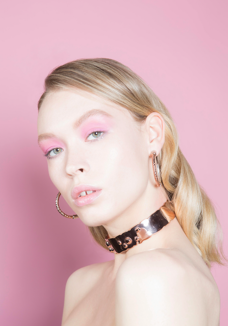 Sterling King Bubble Choker in Gold paired with Lithop Hoops