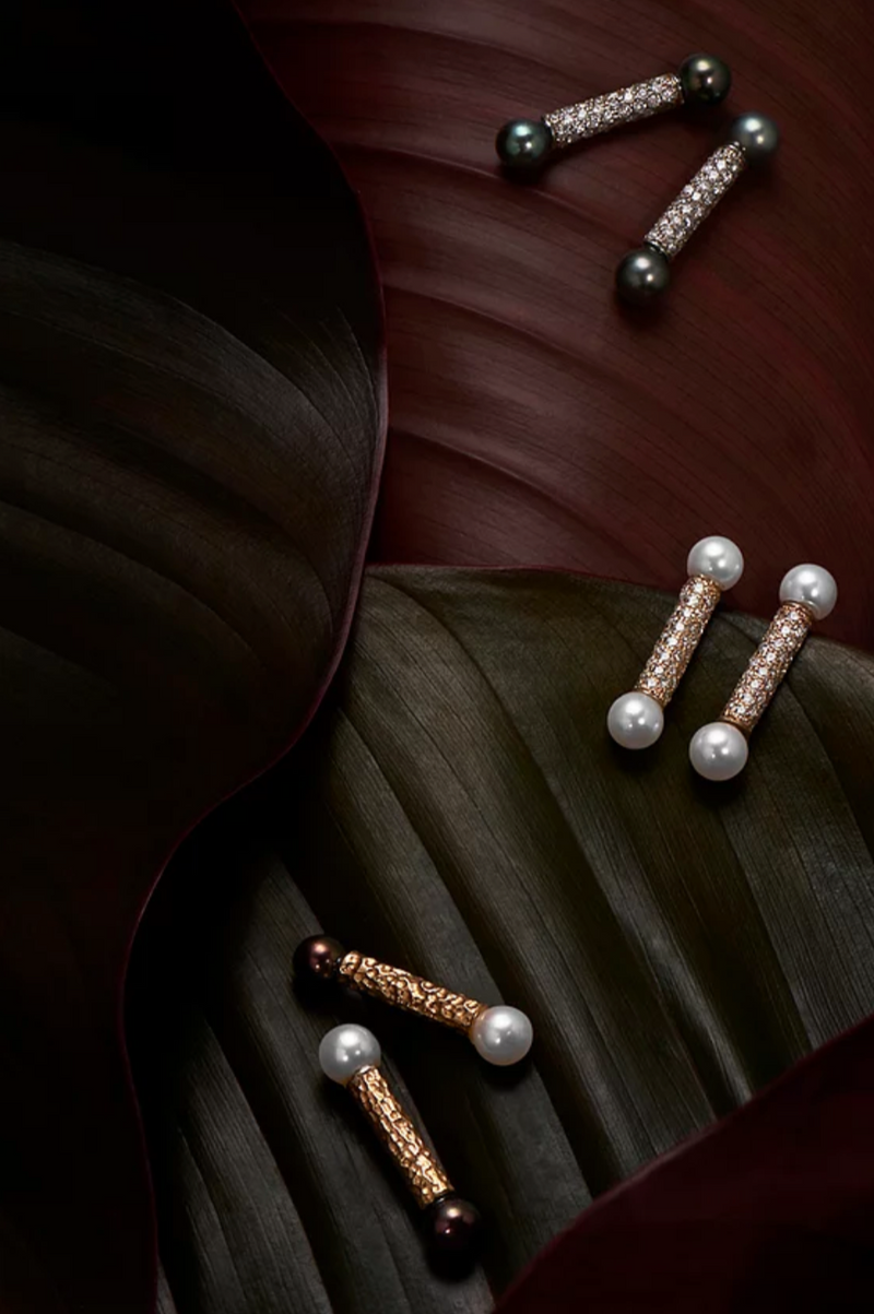 Sterling King Pavé Diamond Pearl Bar Earrings in 18-Karat White Gold product shot