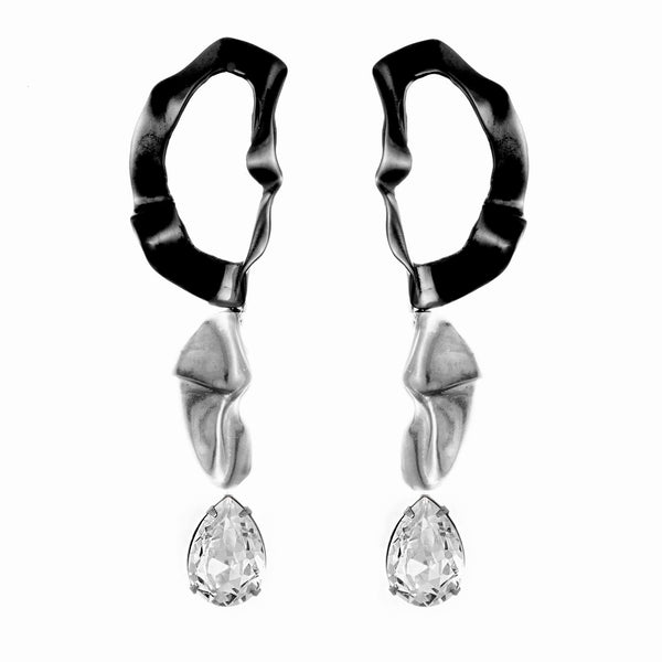 Inside Out Crystal Drop Statement Earrings | Black and Sterling Silver