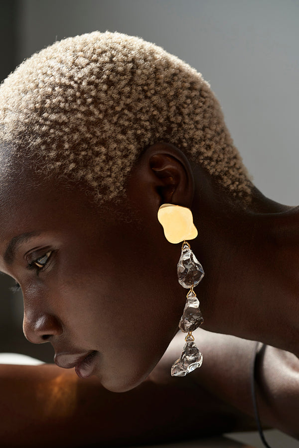 Sterling King Dangling Lucite Rock Candy Earrings in Gold model shot