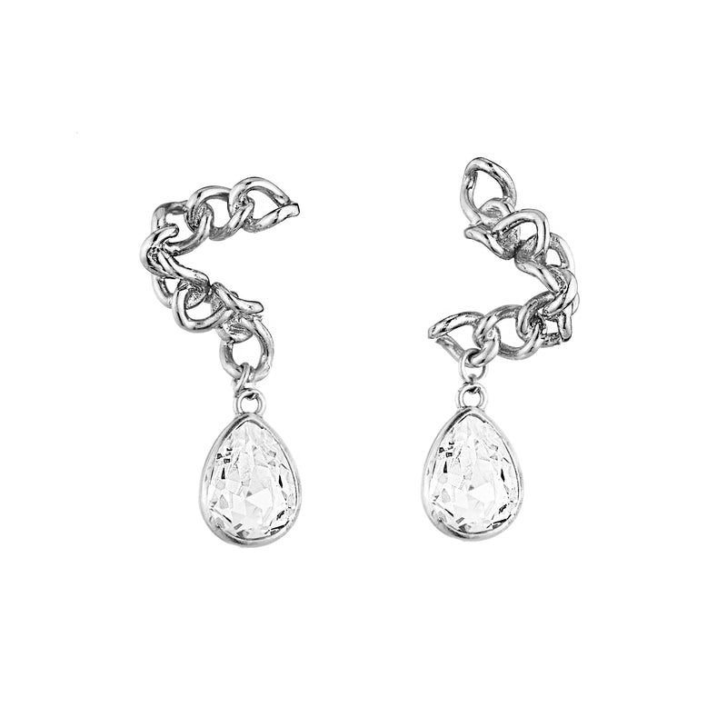 Warp Chain Crystal Drop Earrings | Sterling Silver