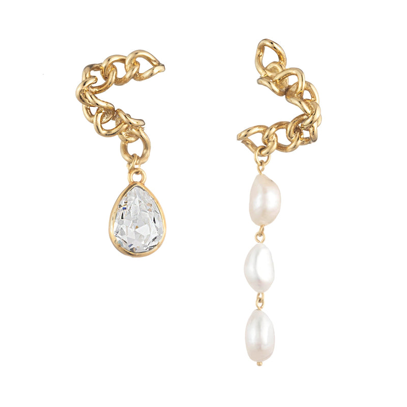 Warp Chain Crystal Drop Earrings | Gold