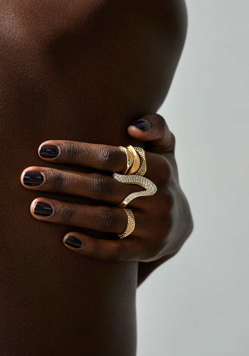 Sterling King Serpentine Wave Ring paired with Ridge Rings