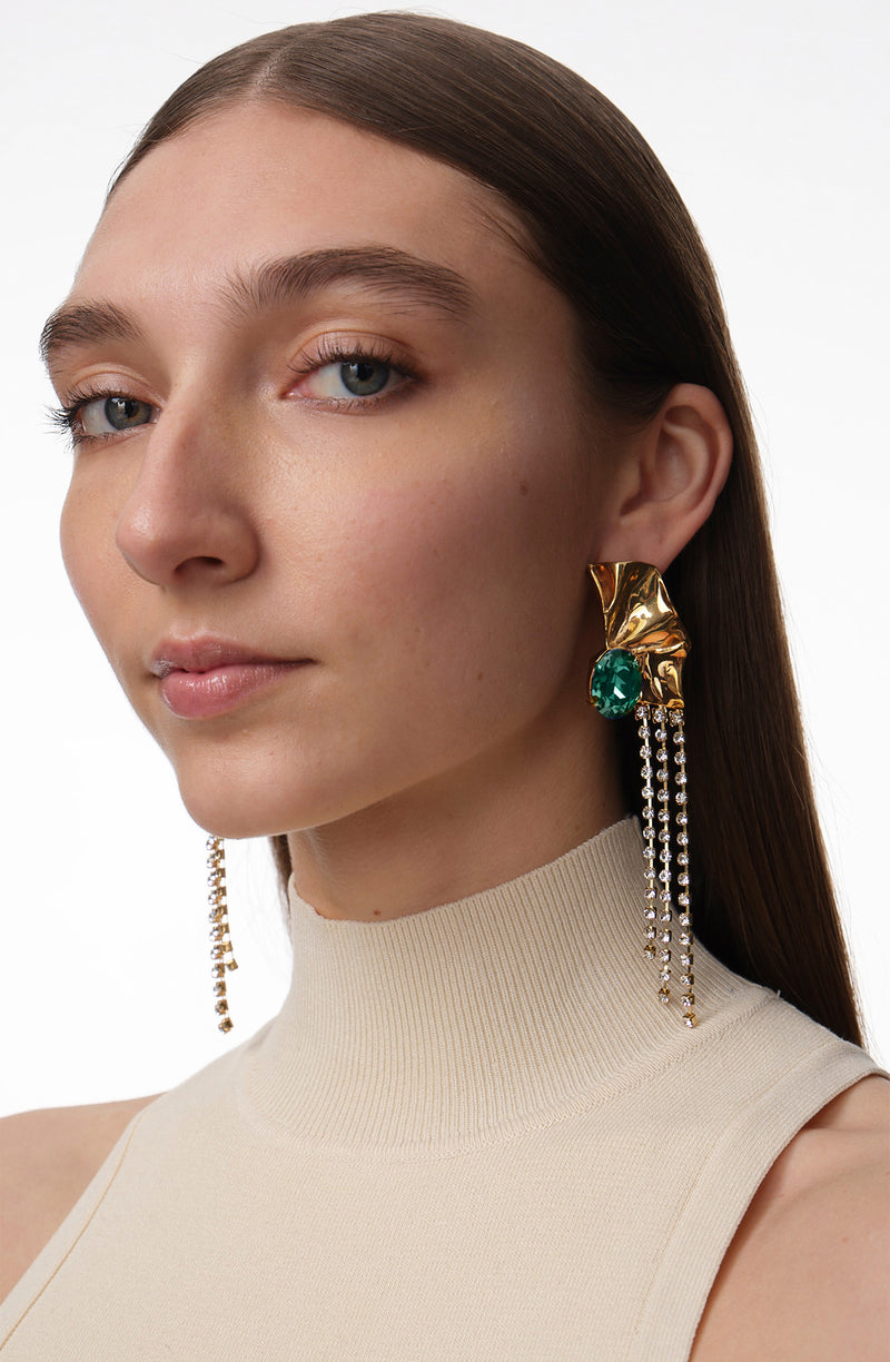 Emerald Kiki Crystal Drop Earrings | Gold