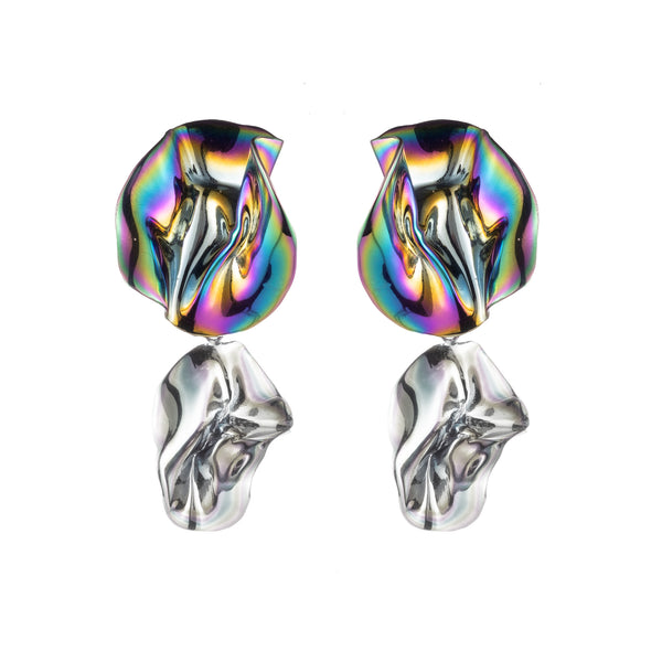 Iridescent Flashback Fold Earrings | Oil Slick and Sterling Silver