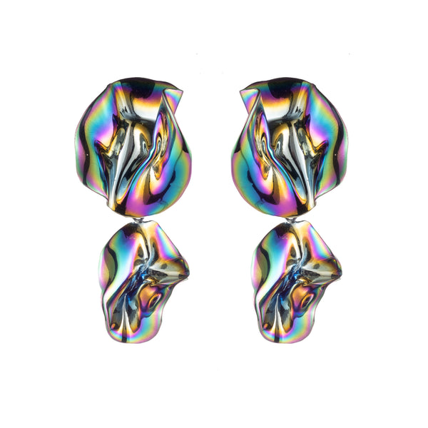 Iridescent Fold Drop Earrings | Oil Slick