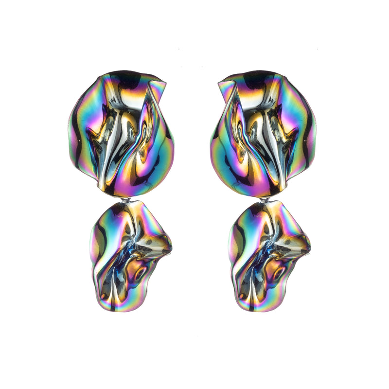Iridescent Fold Drop Earrings | Oil Slick