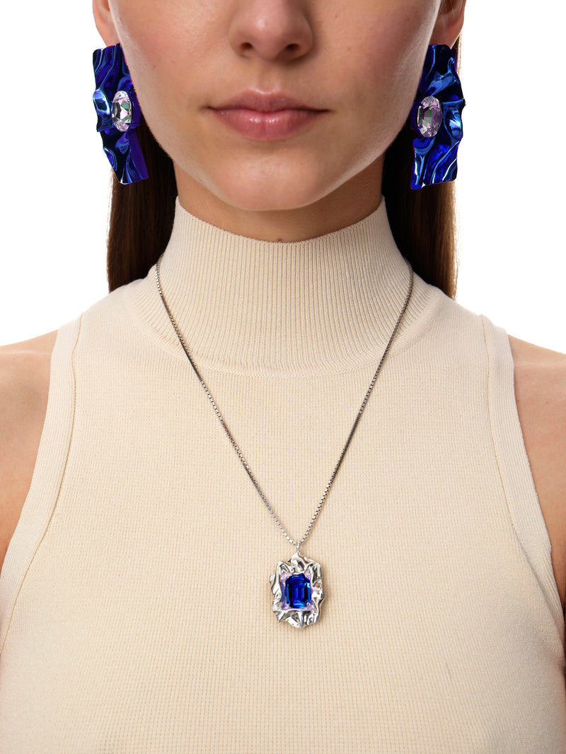 Edith Crystal Pendant Necklace | Sterling Silver and Sapphire Blue
