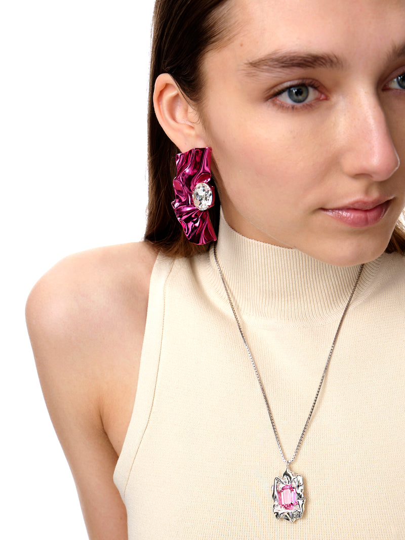 Pleat Crystal Earrings | Fuchsia