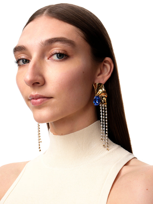 Sapphire Kiki Crystal Drop Earrings | Gold