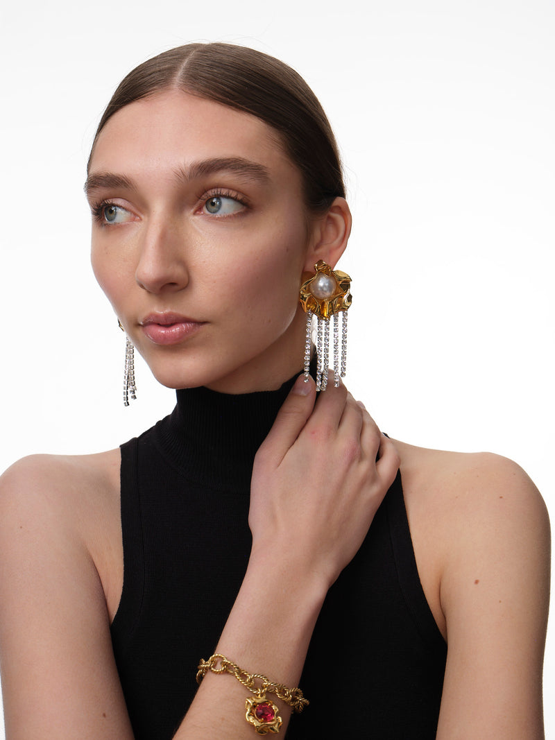 Titania Pearl Crystal Fringe Earrings | Gold